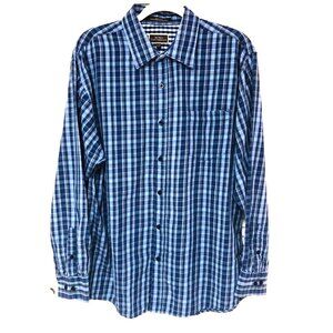 James Tattersall Mens Blue Plaid Shirt XXL 2X‎ Contrast Flip Cuff L/Sleeves